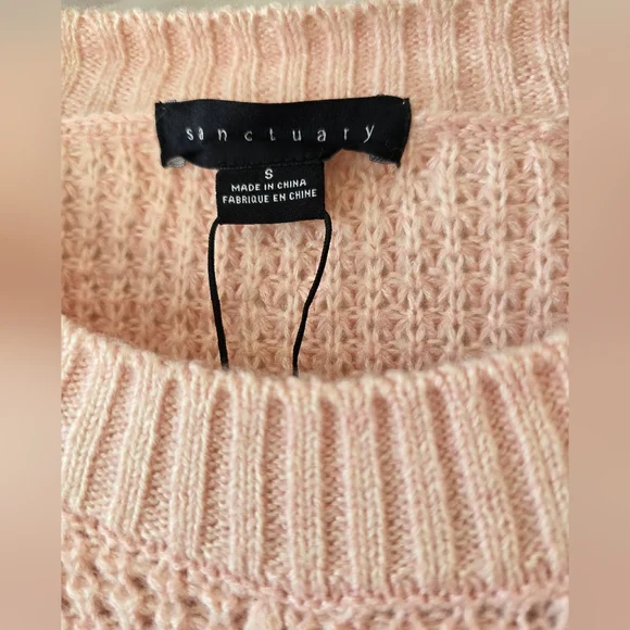 NWT Sanctuary Waffle Knit Sweater Blush Pink Sorry Not Sorry Crewneck S - Picture 7 of 10